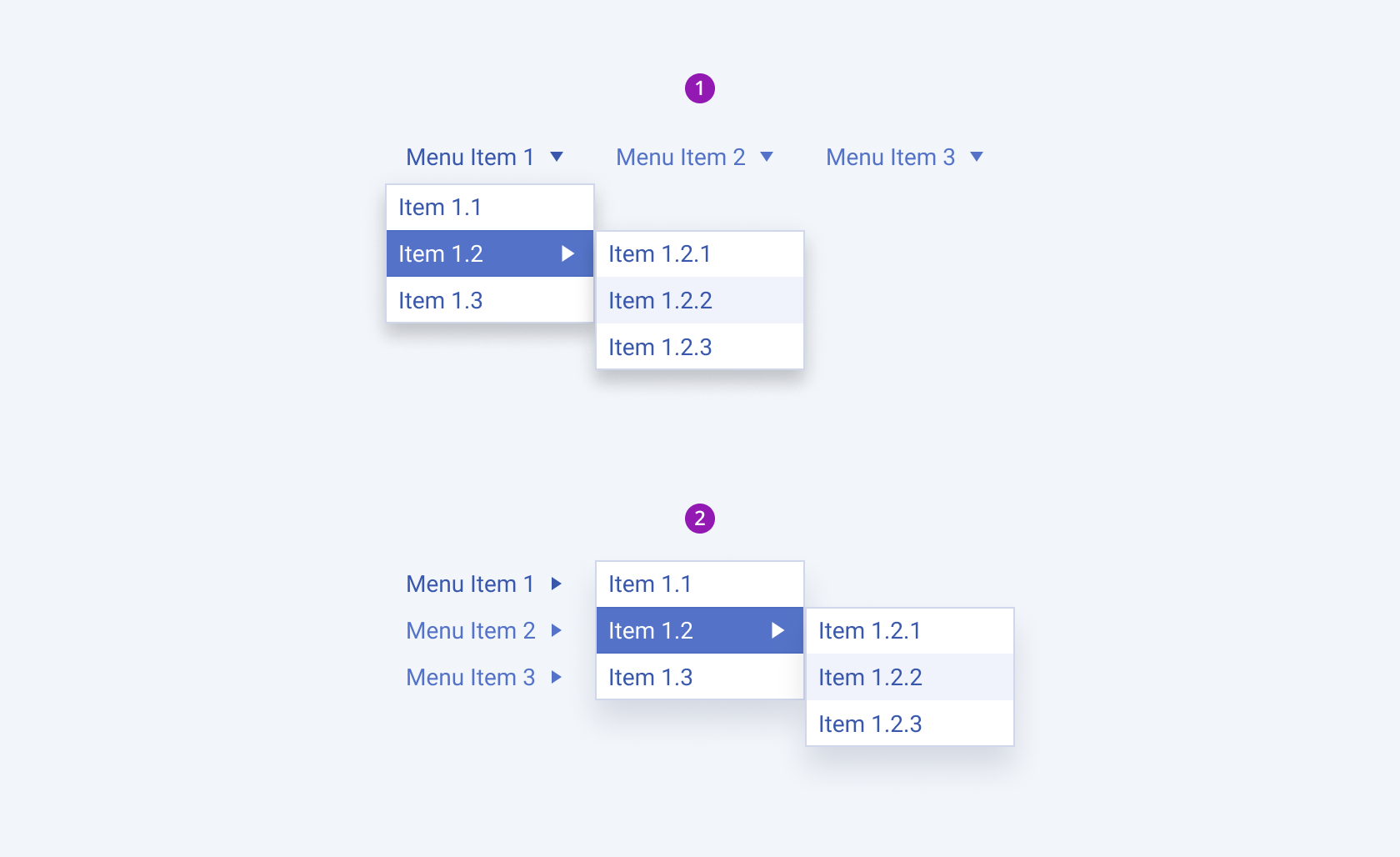 The two possible orientations of the Telerik and Kendo UI Menu component A Telerik and Kendo UI Menu component and its possible orientations including horizontal and vertical