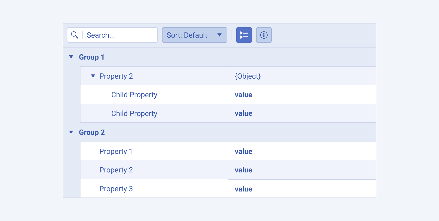 The categories separation into groups of the Telerik and Kendo UI PropertyGrid The grouped categories view of the Telerik and Kendo UI PropertyGrid component