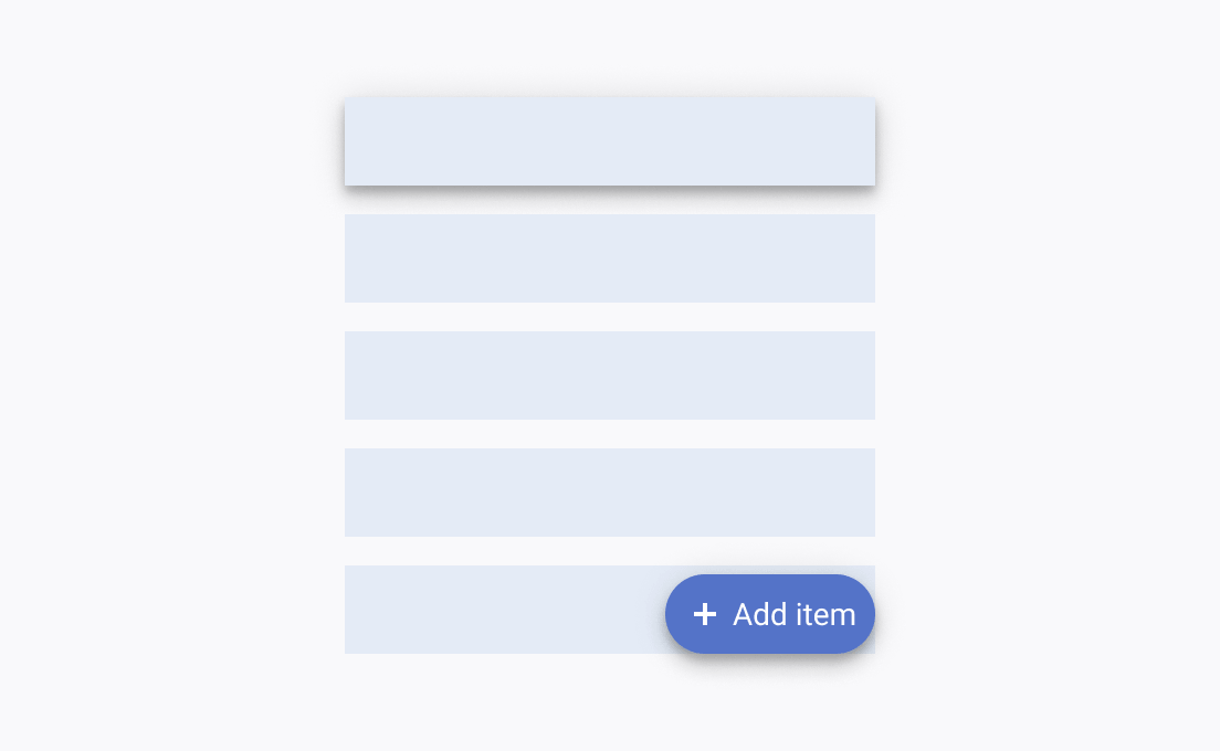 Do not set the same or greater z-index to another element as it diminishes the importance of the Telerik and Kendo UI FloatingActionButton on the page. A Telerik and Kendo UI FloatingActionButton using the same z-index as another element in the same container.