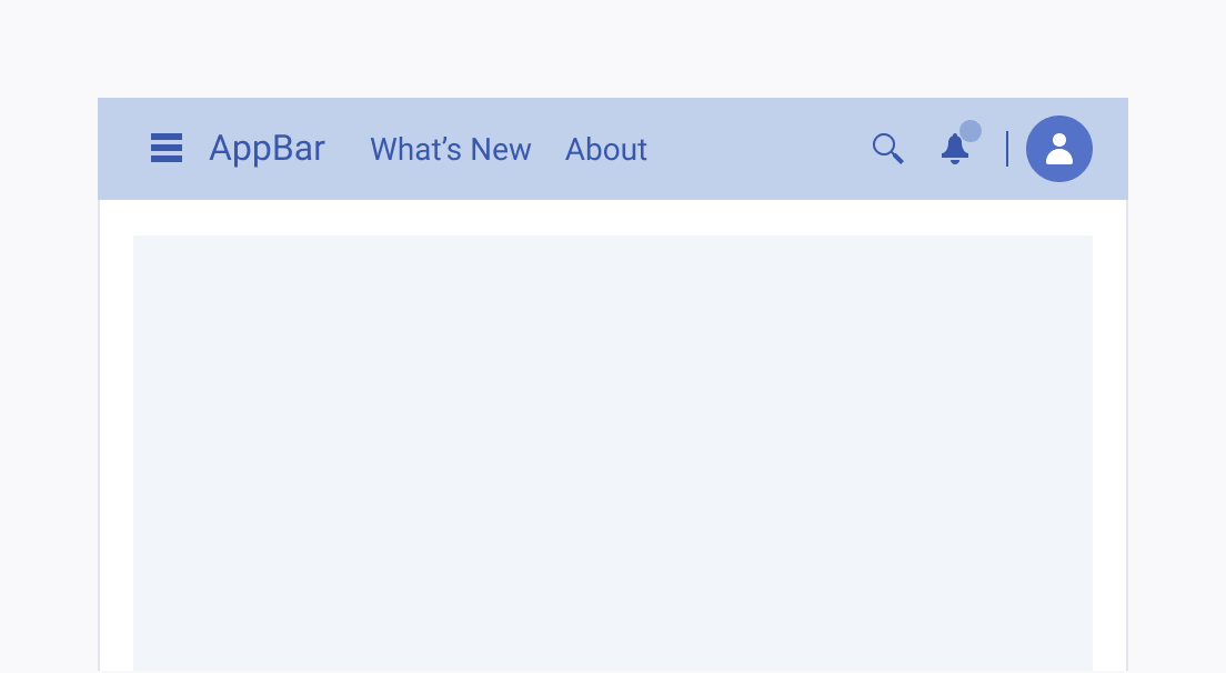 Prioritize the action buttons when working with the Telerik and Kendo UI AppBar. A Telerik and Kendo UI AppBar including the most used buttons