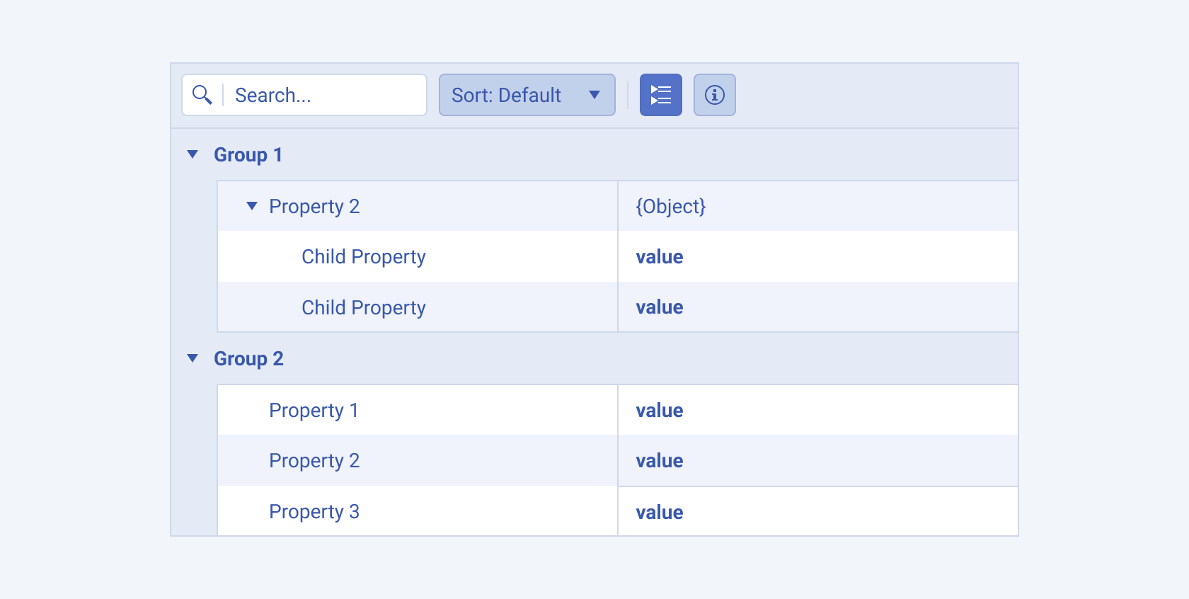 The categories separation into groups of the Telerik and Kendo UI PropertyGrid The grouped categories view of the Telerik and Kendo UI PropertyGrid component