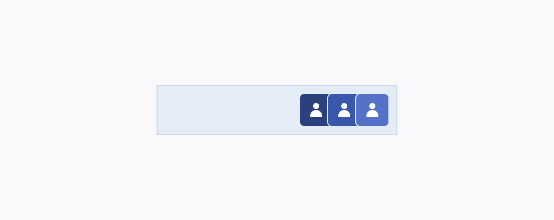 Use similar size, fill mode, and border radus for Telerik and Kendo UI Avatars for similar UI context. Three Telerik and Kendo UI Avatars using consistent sizing, fill mode, and border radius in a container that wraps them.