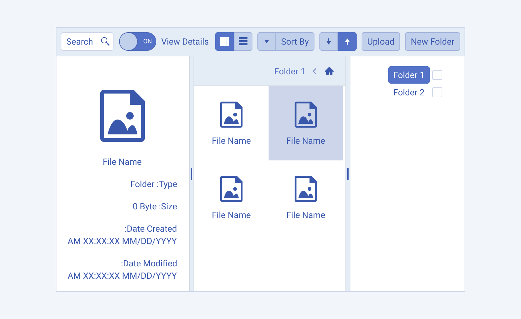 The Telerik and Kendo UI FileManager component in a right-to-left scenario. The Telerik and Kendo UI FileManager component showing the right-to-left option.