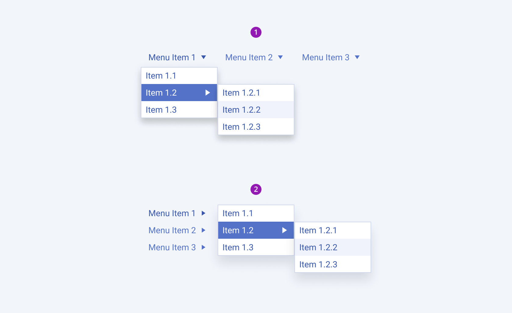 The two possible orientations of the Telerik and Kendo UI Menu component A Telerik and Kendo UI Menu component and its possible orientations including horizontal and vertical
