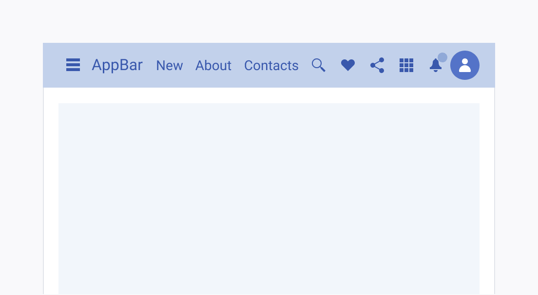 Don't add too many action buttons when working with the Telerik and Kendo UI AppBar. A Telerik and Kendo UI AppBar with too many action buttons