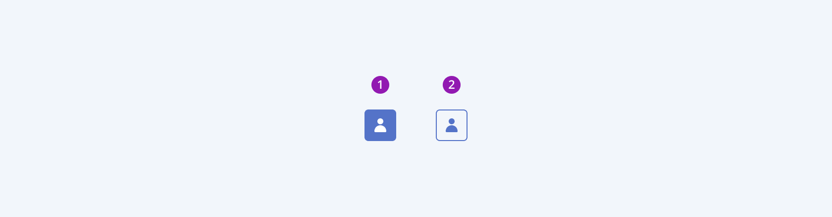 Available fill modes in the Telerik and Kendo UI Avatar component including default solid and outline. Two Telerik and Kendo UI Avatar components demonstrating the solid and outline fill modes.