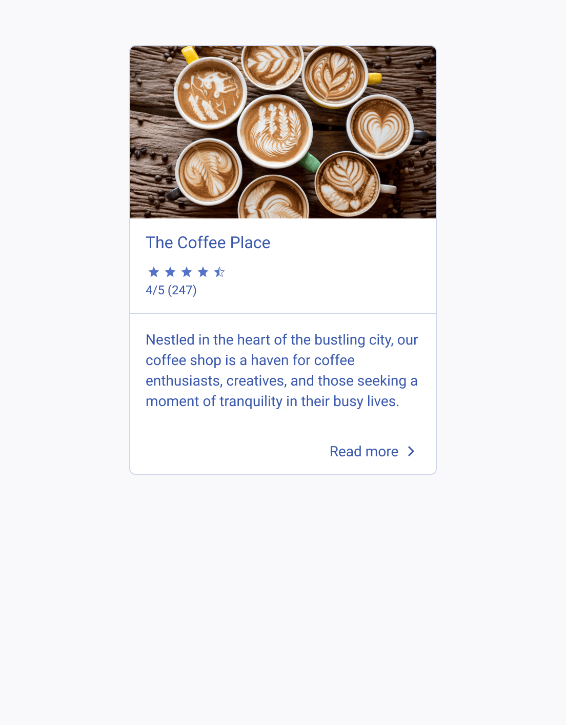 Use easily digestible text inside the body area of the Telerik and Kendo UI Card component. A Telerik and Kendo UI Card component providing essential, easy-to-grasp information