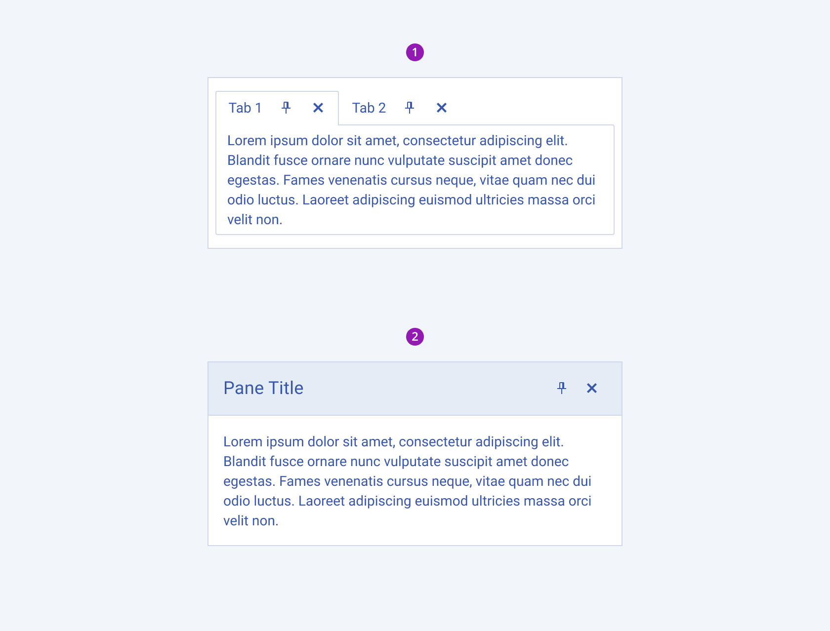 A Telerik and Kendo UI DockManager component showcasing the tabbed and scrollable pane type options. A Telerik and Kendo UI DockManager rendering with tabbed and scrollable panes.