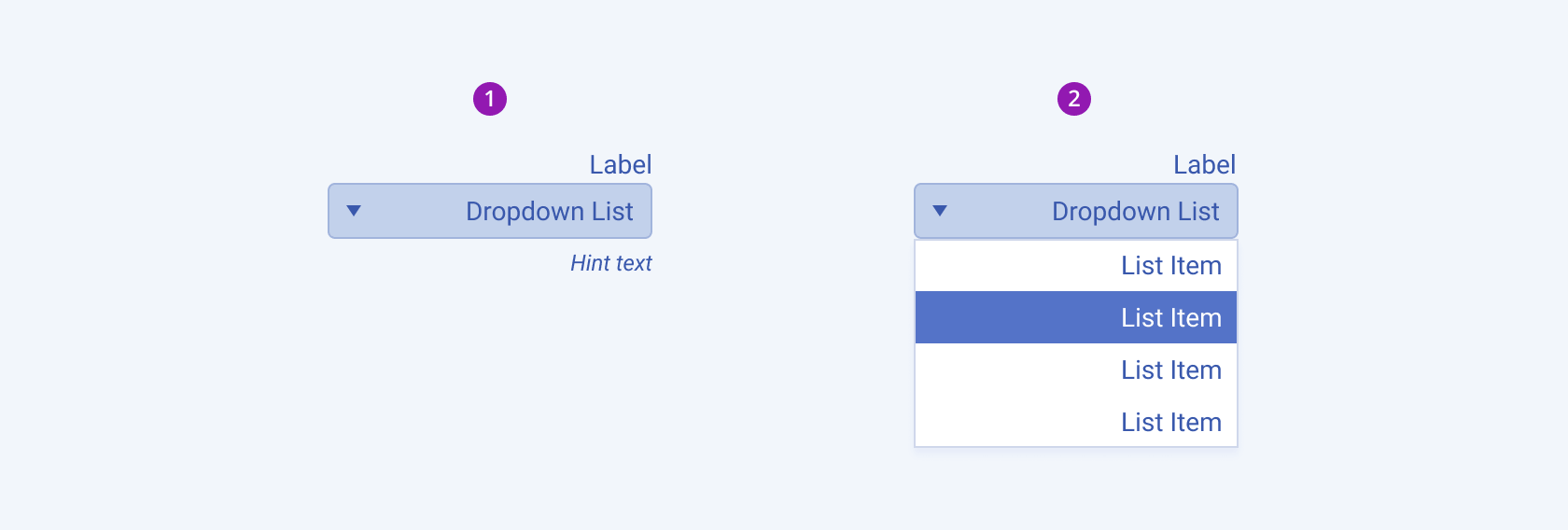 Collapsed and expanded states of a Telerik and Kendo UI DropDownList demonstrating the right-to-left option. A Telerik and Kendo UI DropDownList component in collapsed and expanded state demonstrating the right-to-left option.