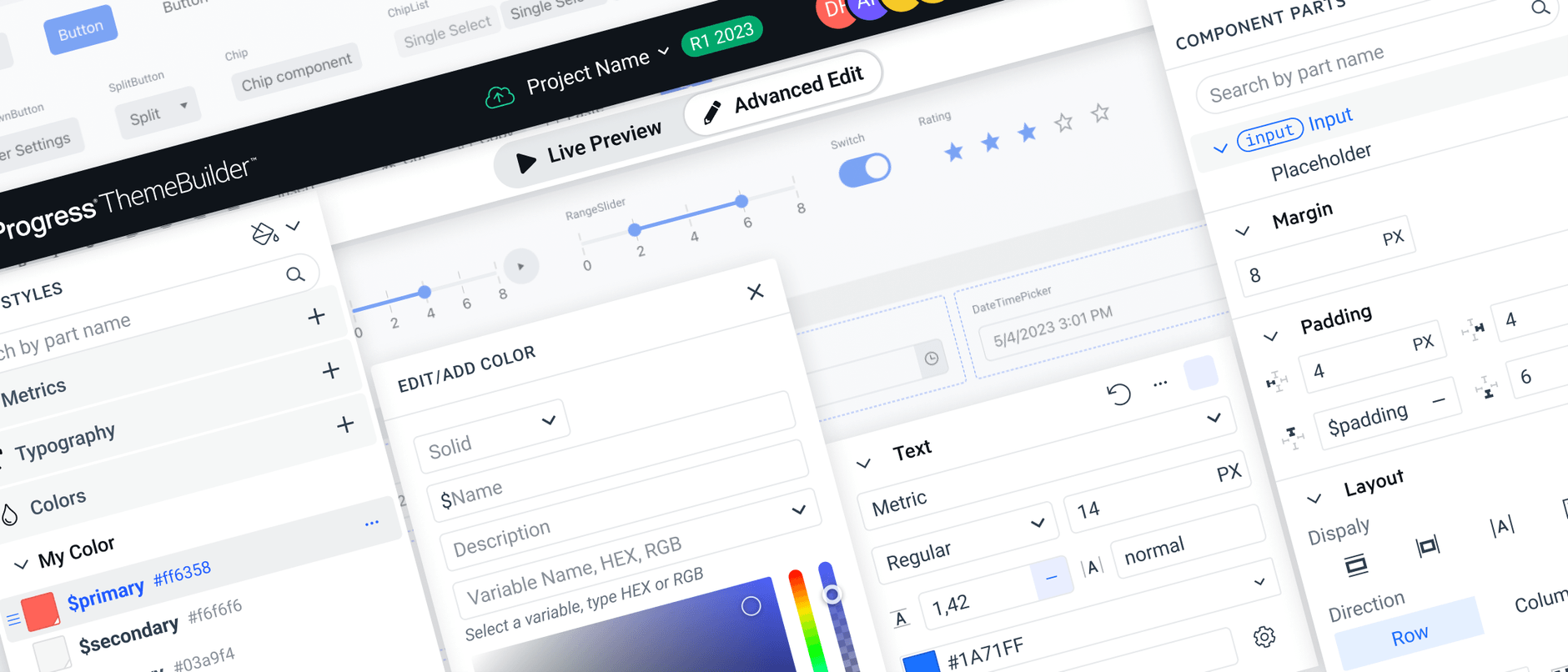 Progress ThemeBuilder helps you customize the Telerik and Kendo UI themes. Styling UI components with Progress ThemeBuilder and the Telerik and Kendo UI Design System