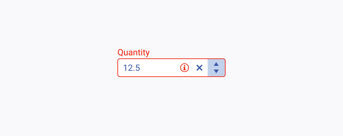 Do not use a Telerik and Kendo UI NumericTextBox which lacks a validation hint as of what the requirements for the user input are. A Telerik and Kendo UI NumericTextBox not accepting the user input or showing what its required type is.