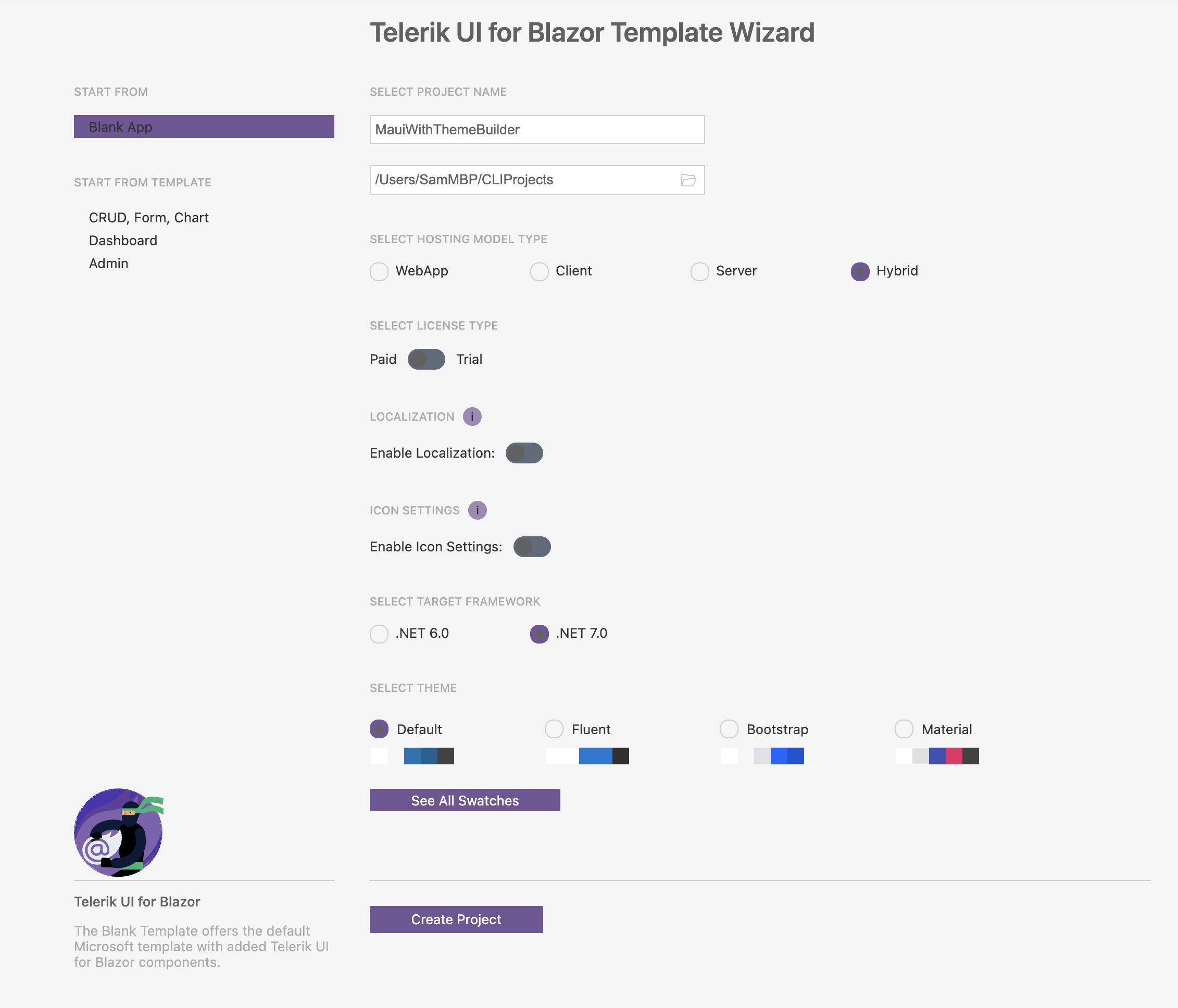 Telerik UI for Blazor Template Wizard