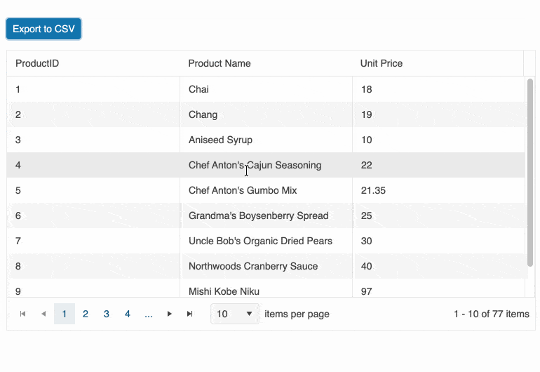 React Grid Export to CSV