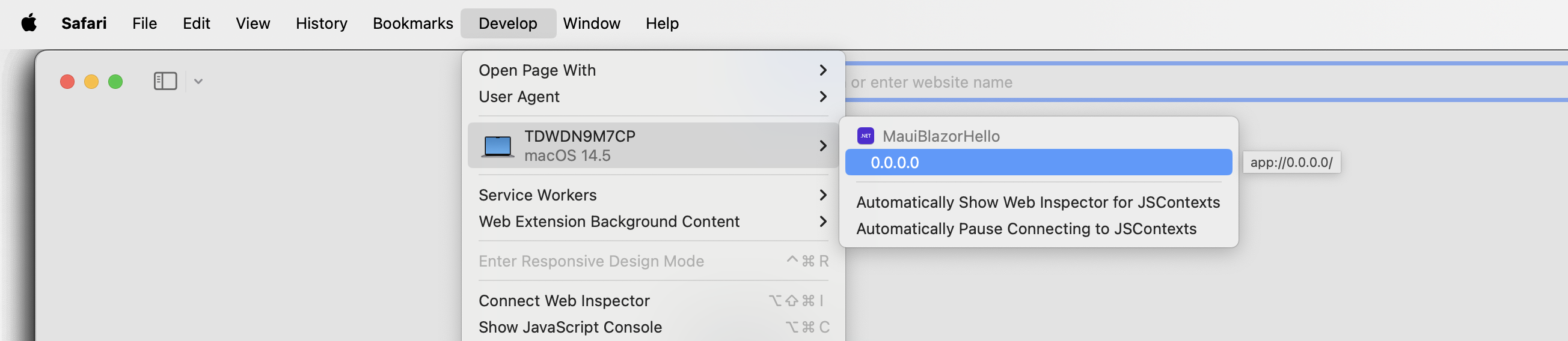 Safari - Develop - macOS - 0.0.0.0