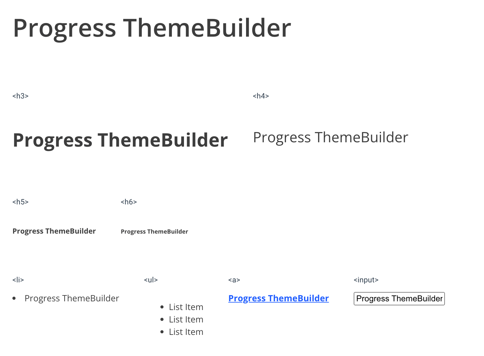 A screenshot of the HTML element styling preview in ThemeBuilder 