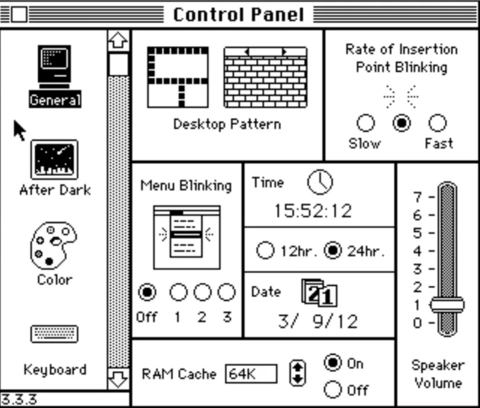 Macintosh System 6 Control Panel UI 
