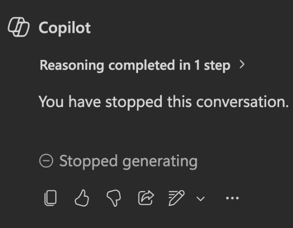 The stopped generation message in Microsoft 365 Copilot 