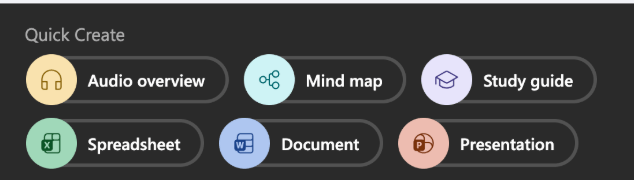 Quick Create buttons in Microsoft 365 Copilot