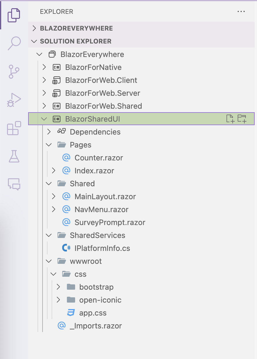 BlazorSharedUI in file explorer