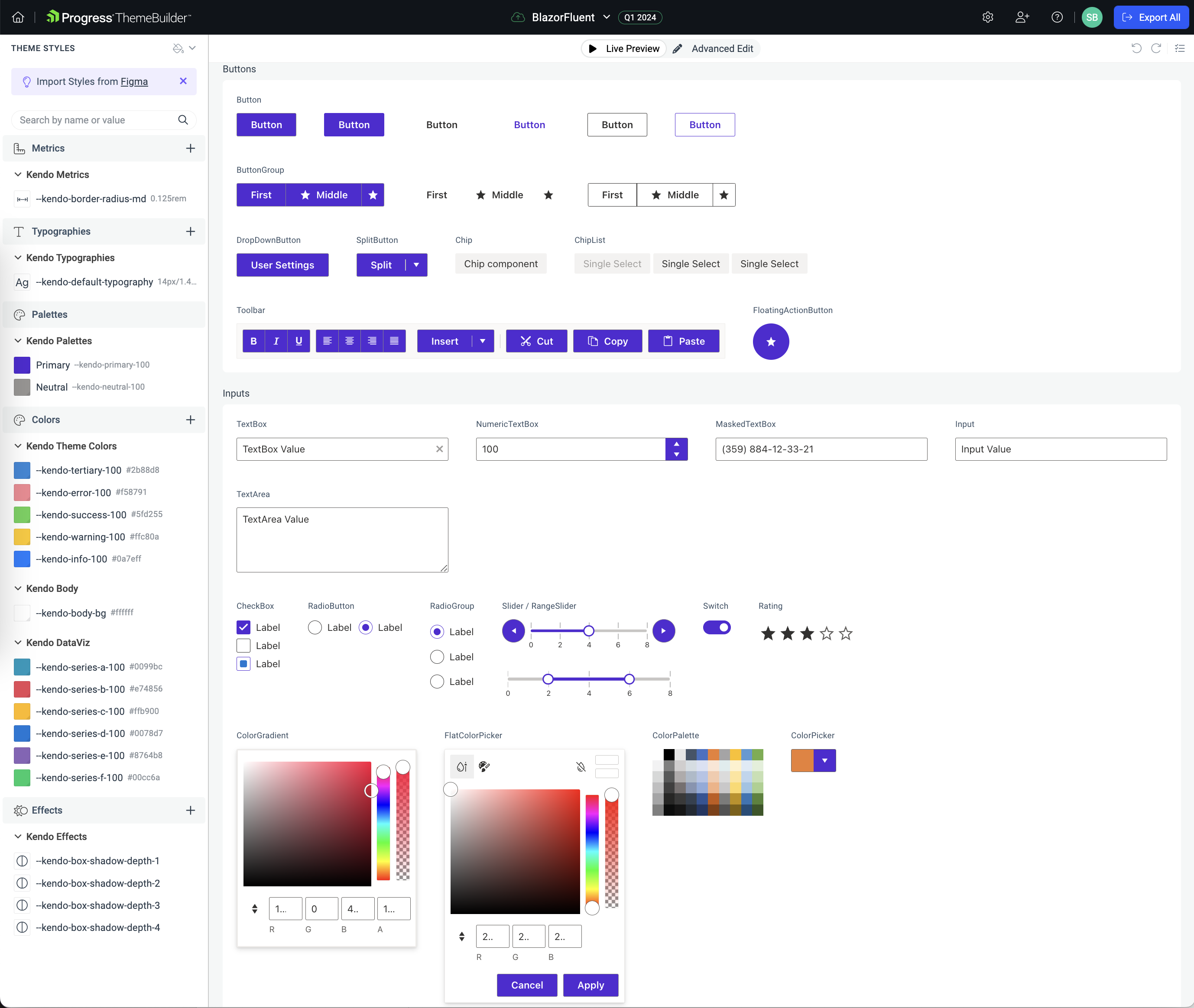 component previews in purple