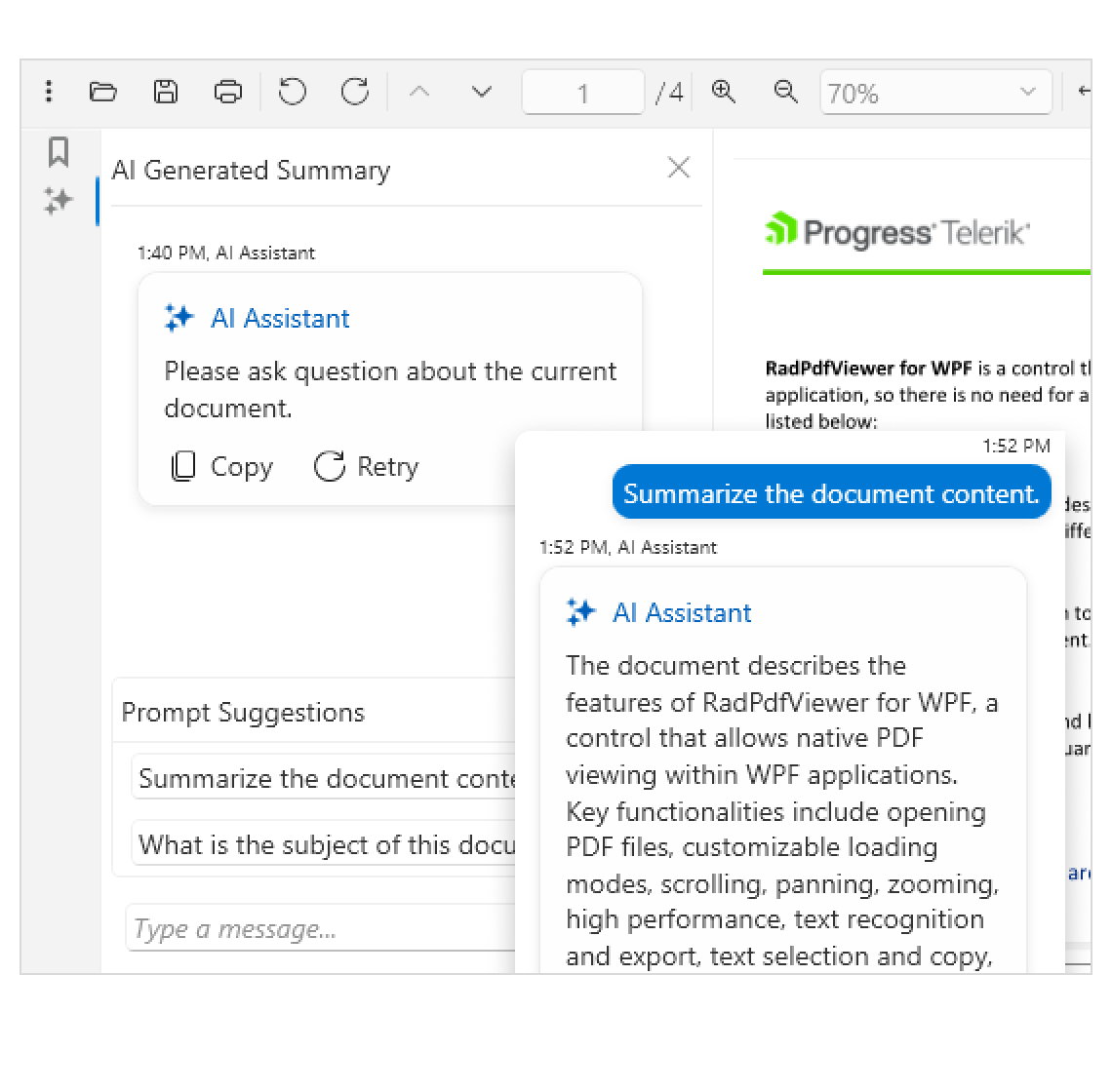 Telerik WPF_PDF Viewer AI Summarization