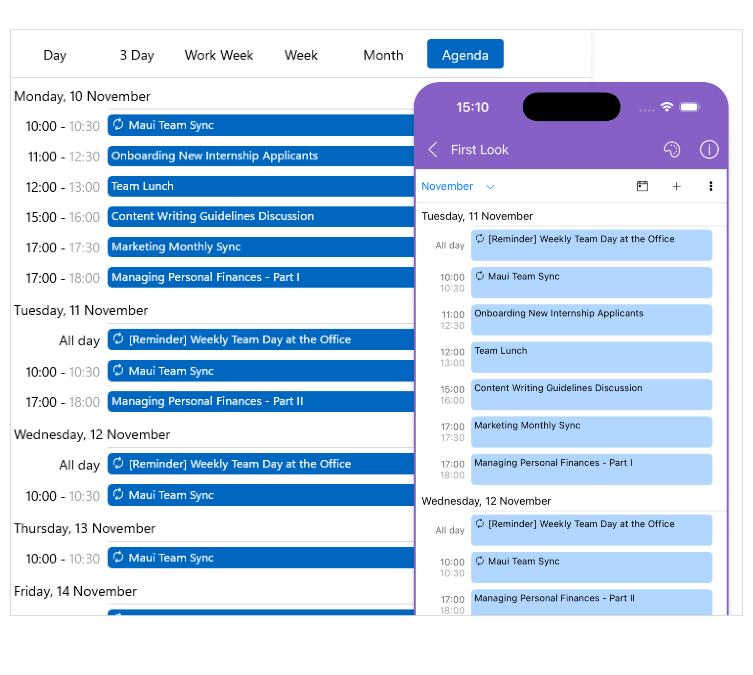 Telerik .NET MAUI Scheduler Agenda View