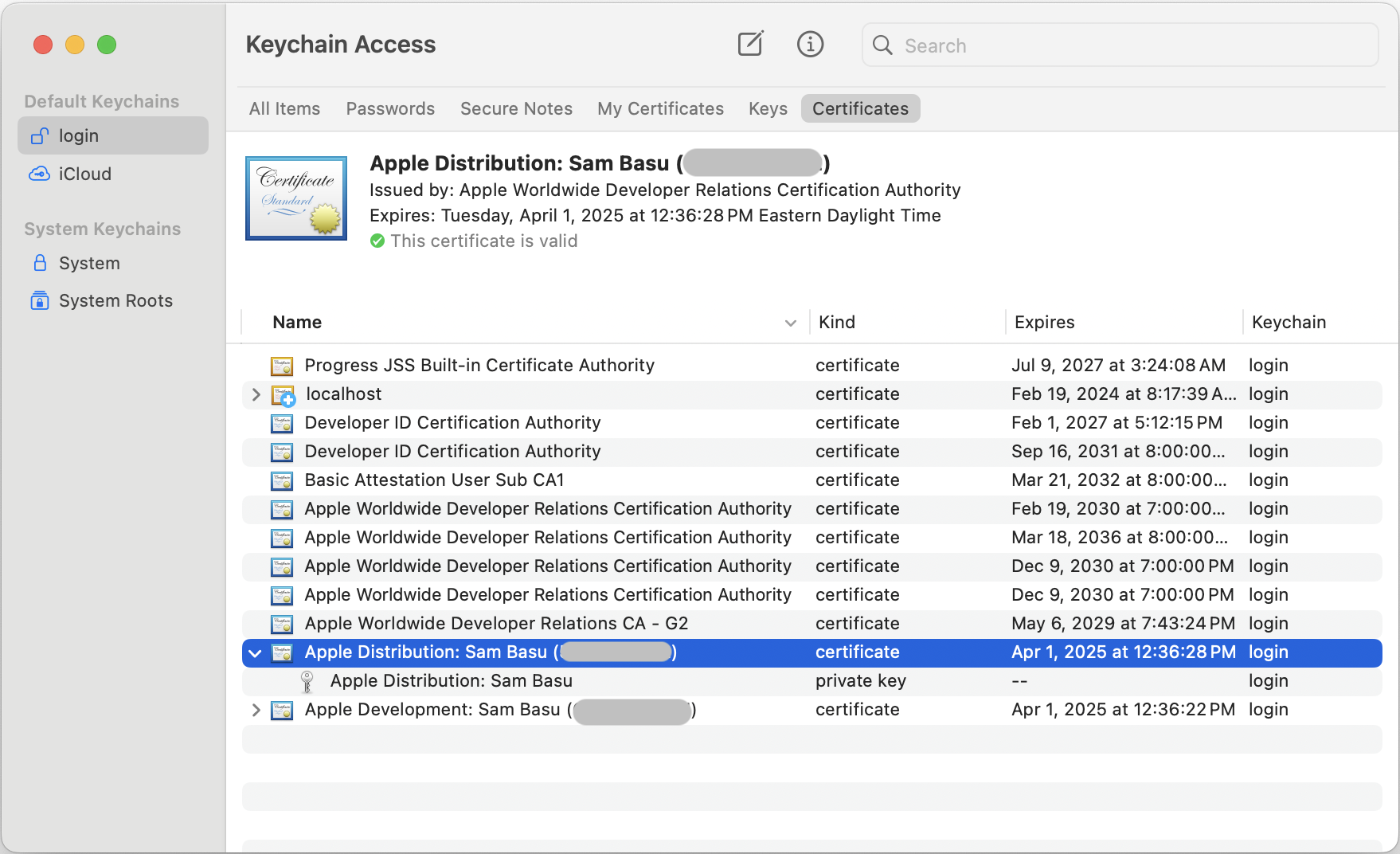  Keychain Access app - certificates