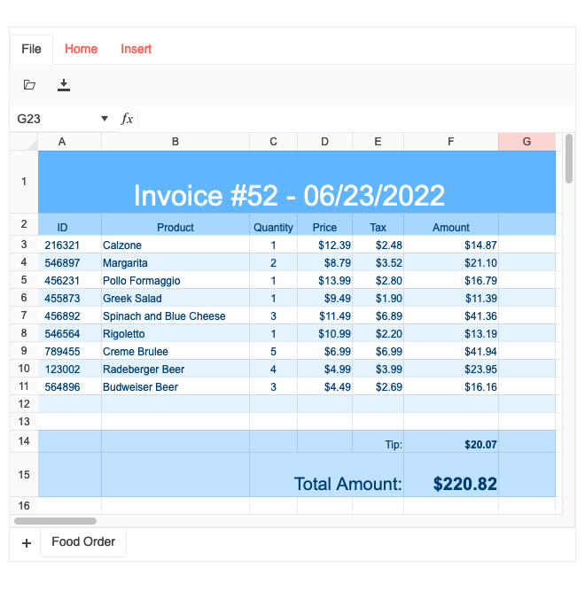 SpreadSheet Import and Export