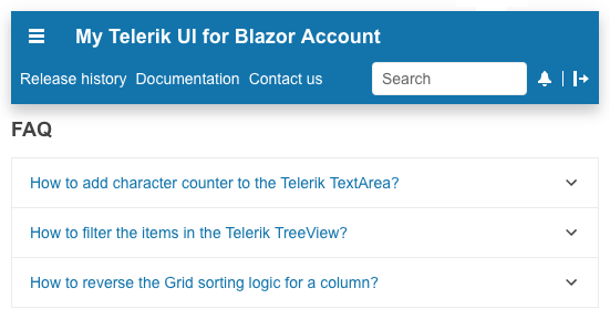 Telerik UI for Blazor AppBar-Overview-Header