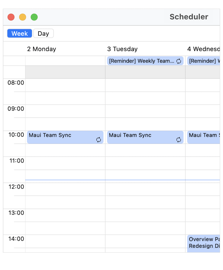 Telerik UI for NET MAUI Scheduler showing Non Working Hours