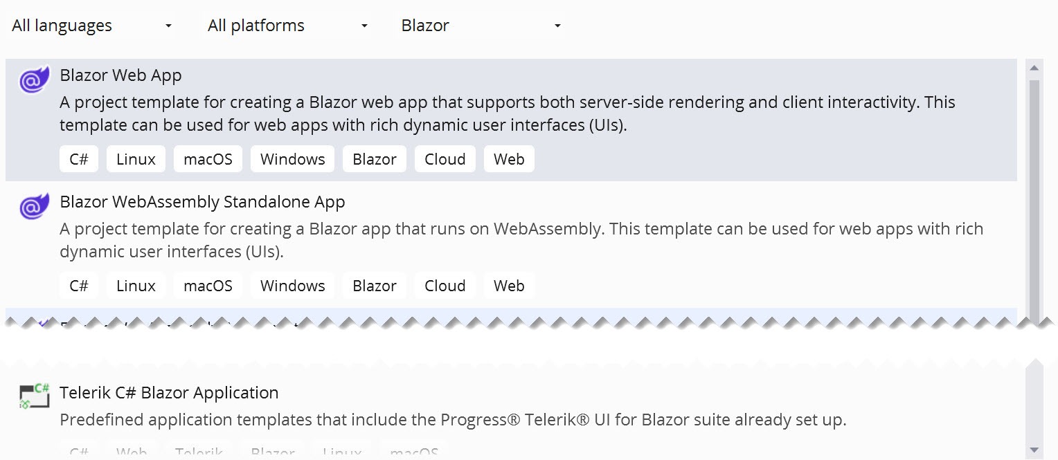 Blazor WebAssembly template options in Visual Studio.