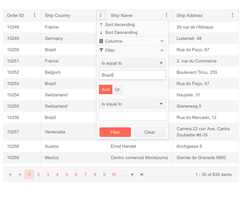 Grid Column Menu