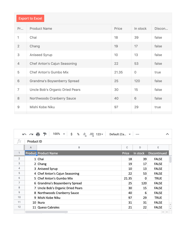 Kendo Grid export to excel