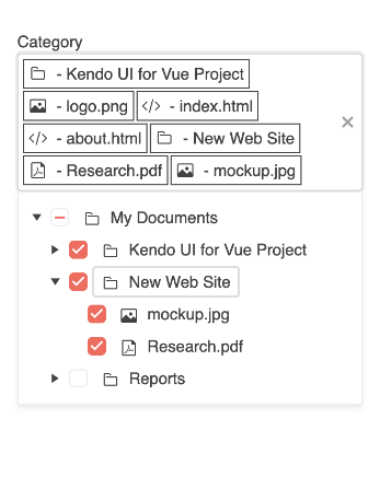 Vue MultiSelectTree Component | Kendo UI For Vue