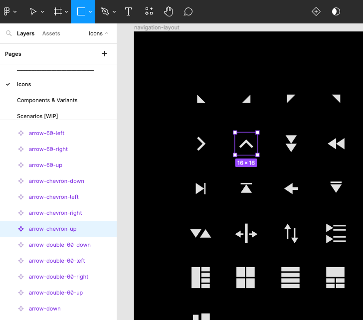 A Figma screenshot showing a close-up of the icon library in the Kendo UI Figma Kit 