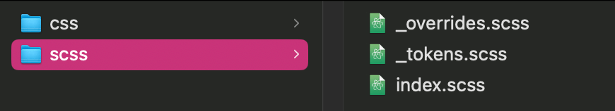 A screenshot showing the scss files included in a ThemeBuilder export