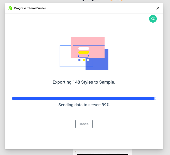 Screenshot of the loading screen in the ThemeBuilder Figma Plugin while an export is happening