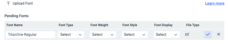 A screenshot showing the Pending Fonts panel in the ThemeBuilder Font Options panel