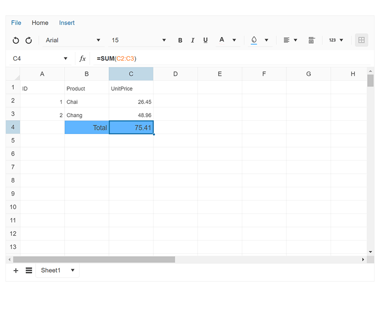 Spreadsheet Action Bar