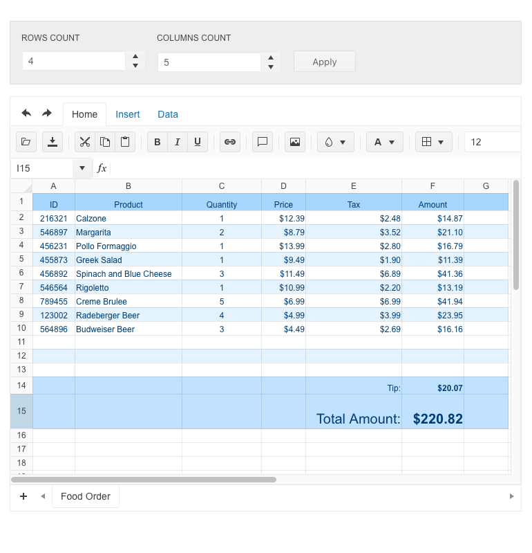 Spreadsheet Sheet Resizing