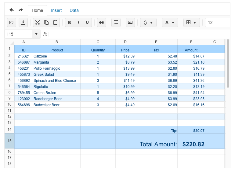 Telerik UI for ASP.NET Core Spreadsheet - Header