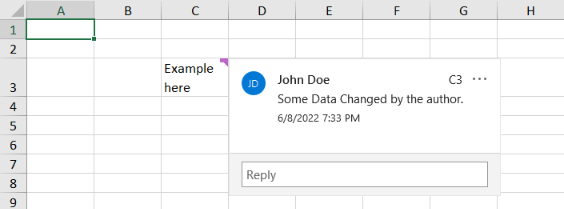comment showing John Doe, timestamp, and 'Some data changed by author'