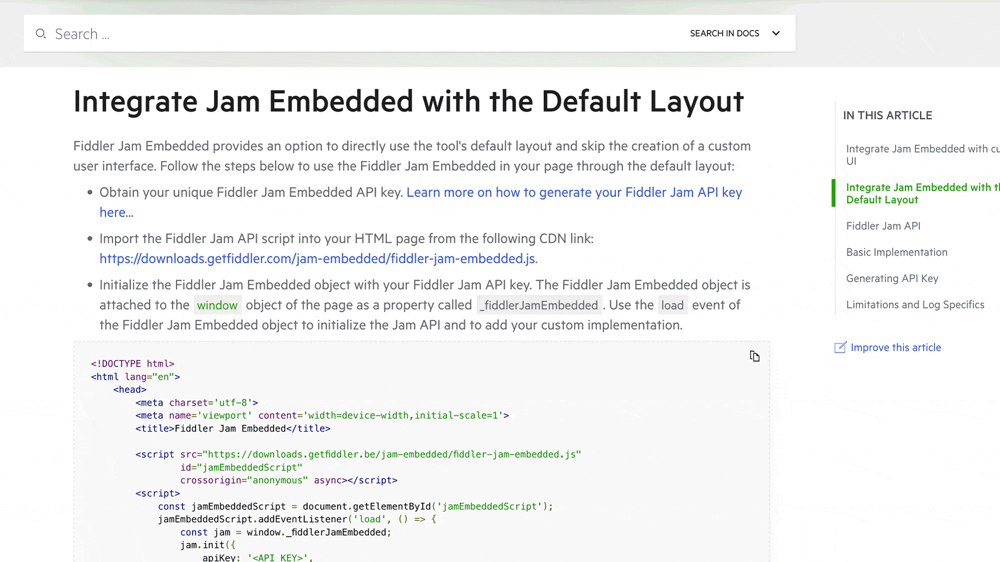 Fiddler Jam Embedded Integration - start using Fiddler Jam Embedded, copy code snippet, paste in your app