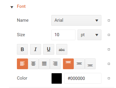font controls including name, size, styles and color