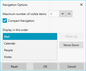 Navigation options has maximum number of visible items set to 4, display in this order...