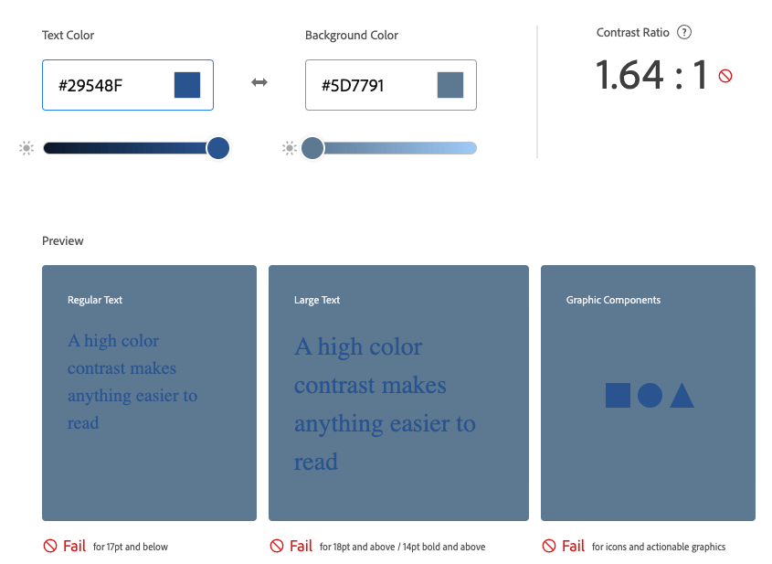 Screenshot of the Adobe Color Contrast checker