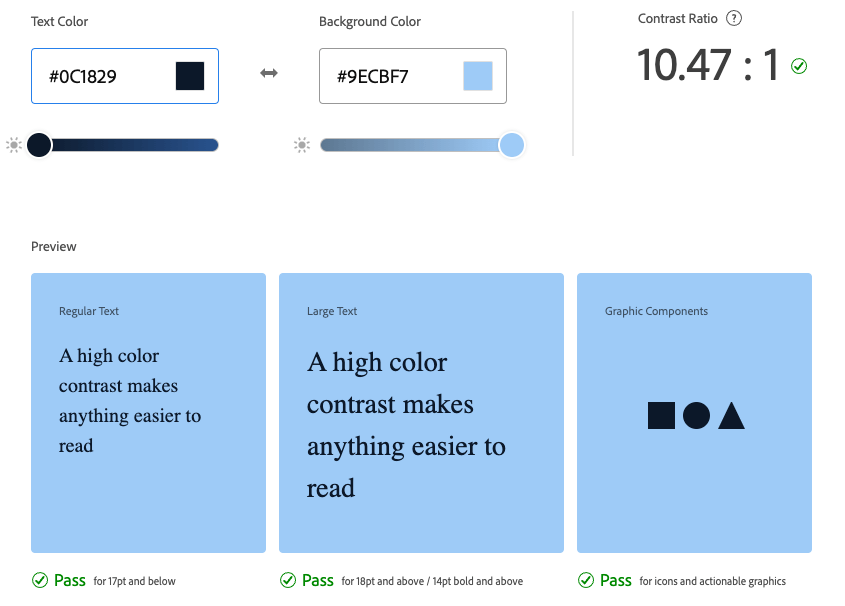 Screenshot of the Adobe Color Contrast tool 