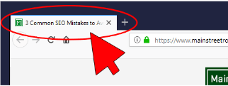 A large red arrow points to a tab in a browser, where the page title is displayed 