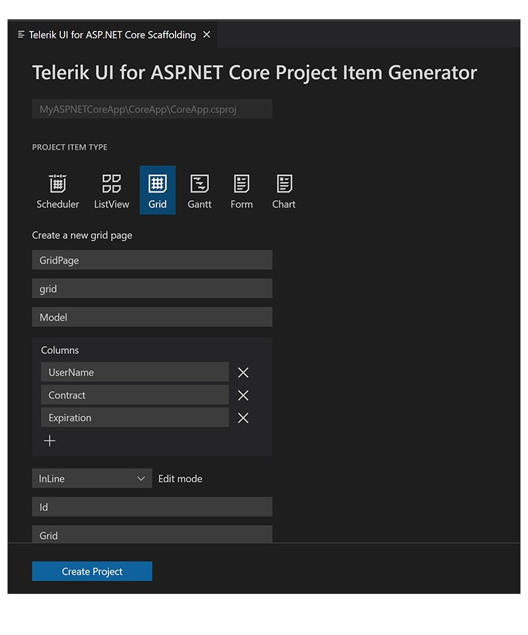 asp net core telerik grid