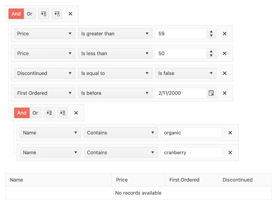 Telerik UI for Blazor Filter - Header